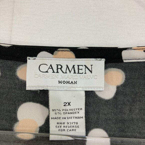 Carmen Top size 2X Black Polka Dot Flare Sleeve Stretch Knit Office Career - Picture 2 of 8